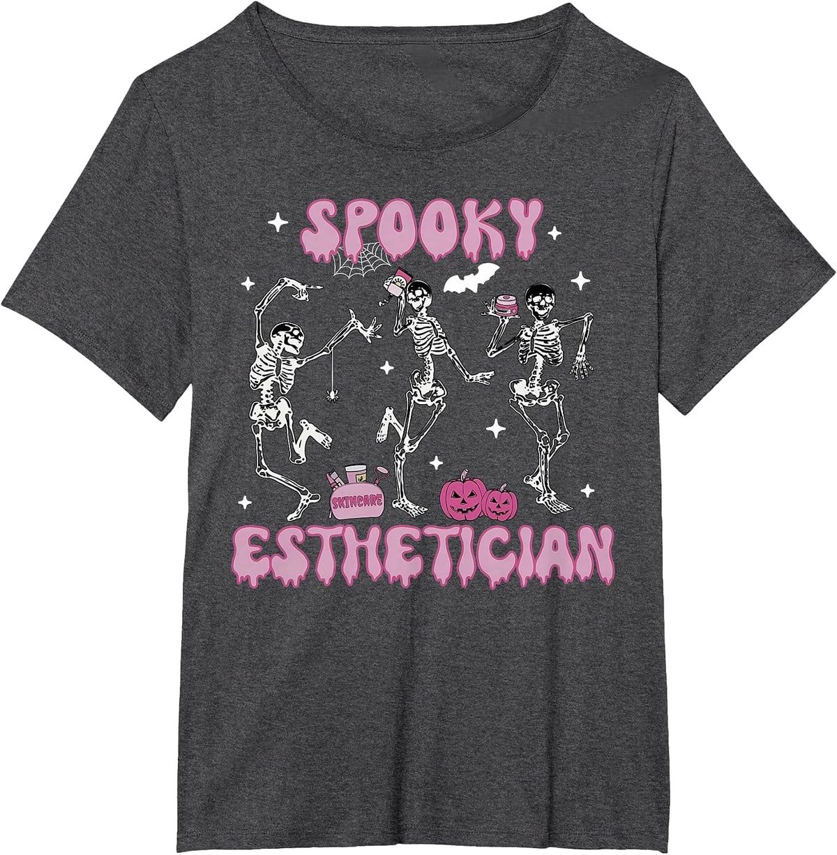 Spooky Esthetician Skeleton Dancing Halloween Skin Therapist T-Shirt - Dark Heather Grey