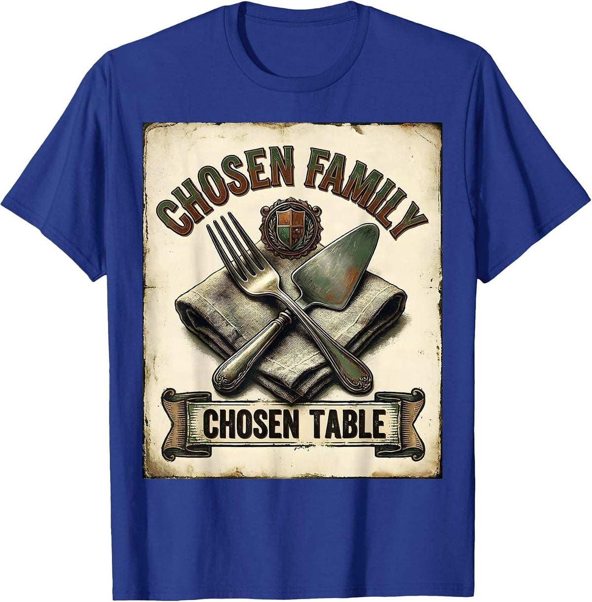 Men's Chosen Family Chosen Table Vintage Friendsgiving Matching T-Shirt - Royal Blue