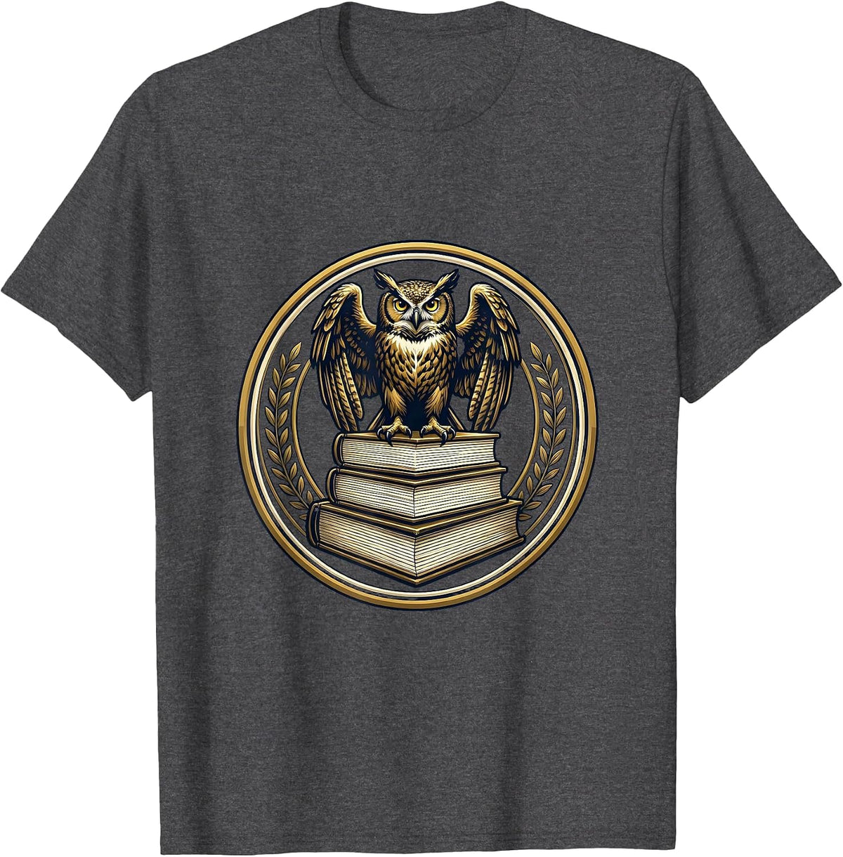 Men's Wise Owl on Stacked Books Illustration T-Shirt - Dark Heather Grey