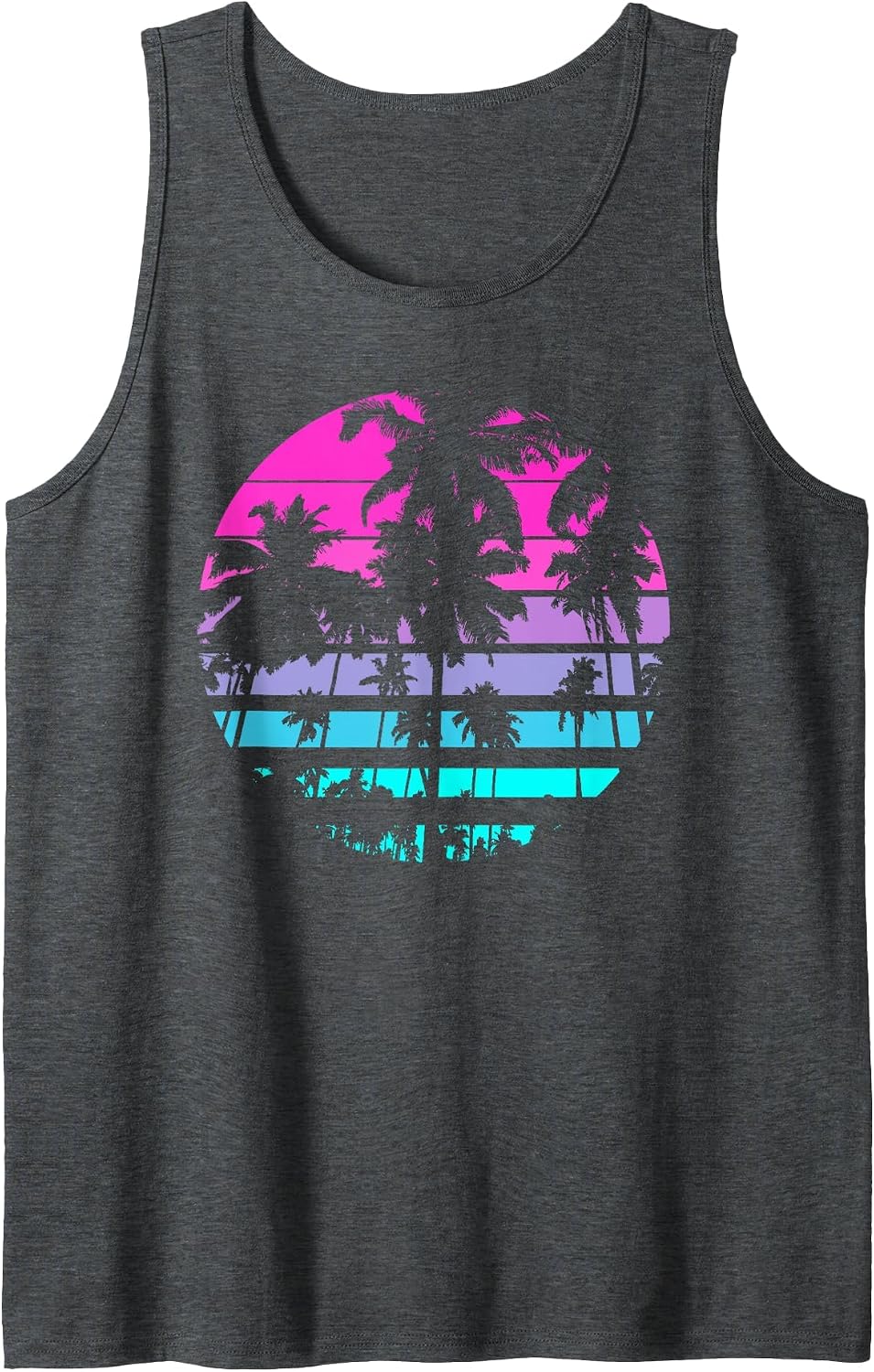Retro Eighties 80s & 90s Beach Style Design with Palm Trees Tank Top - Dark Heather Grey