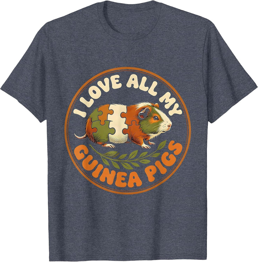 I Love All My Guinea Pigs Retro 70s Cute Pet Lover Gift T-Shirt - Heather Blue