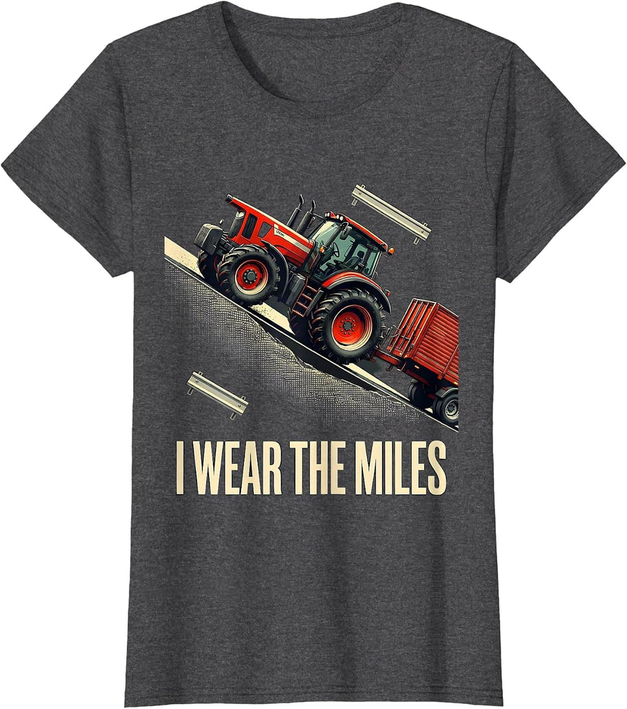 Women's I Wear The Miles Funny Trucker Gift For Truck Drivers T-Shirt - Dark Heather Grey