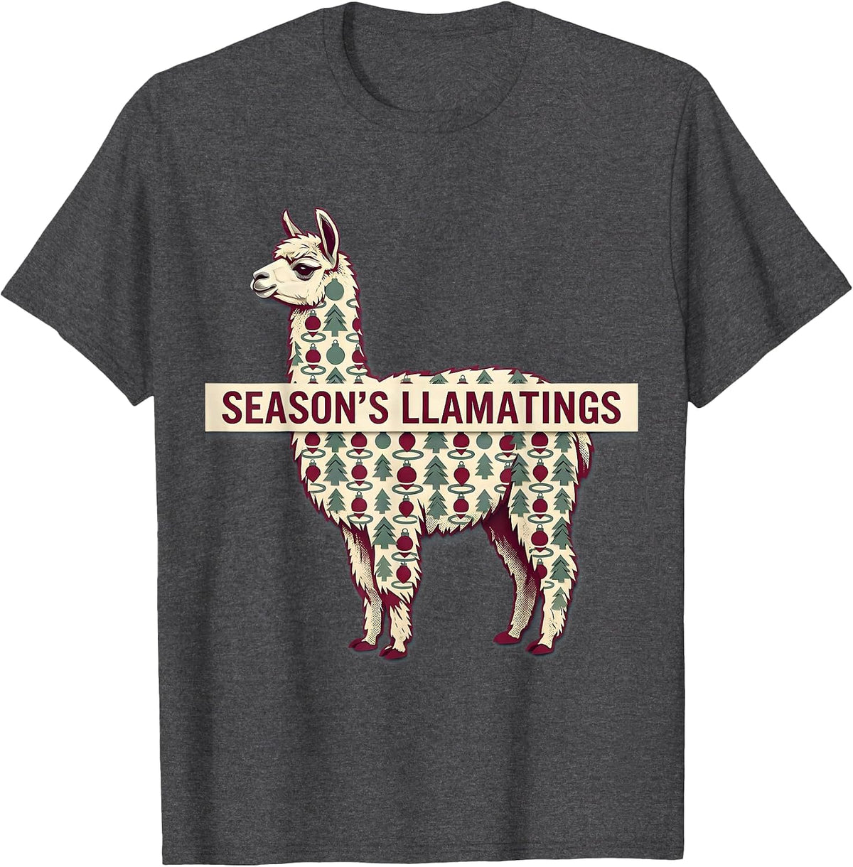 Season's Llamatings Funny Llama Christmas Animal Lover T-Shirt - Dark Heather Grey