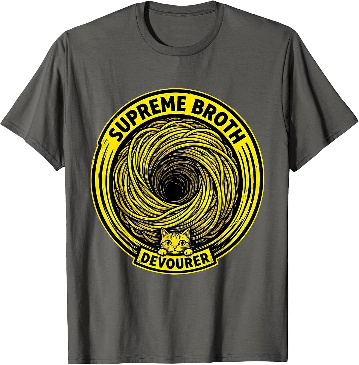 Men's Supreme Broth Devourer Funny Cat Ramen Anime Kawaii Gift T-Shirt - Asphalt Grey