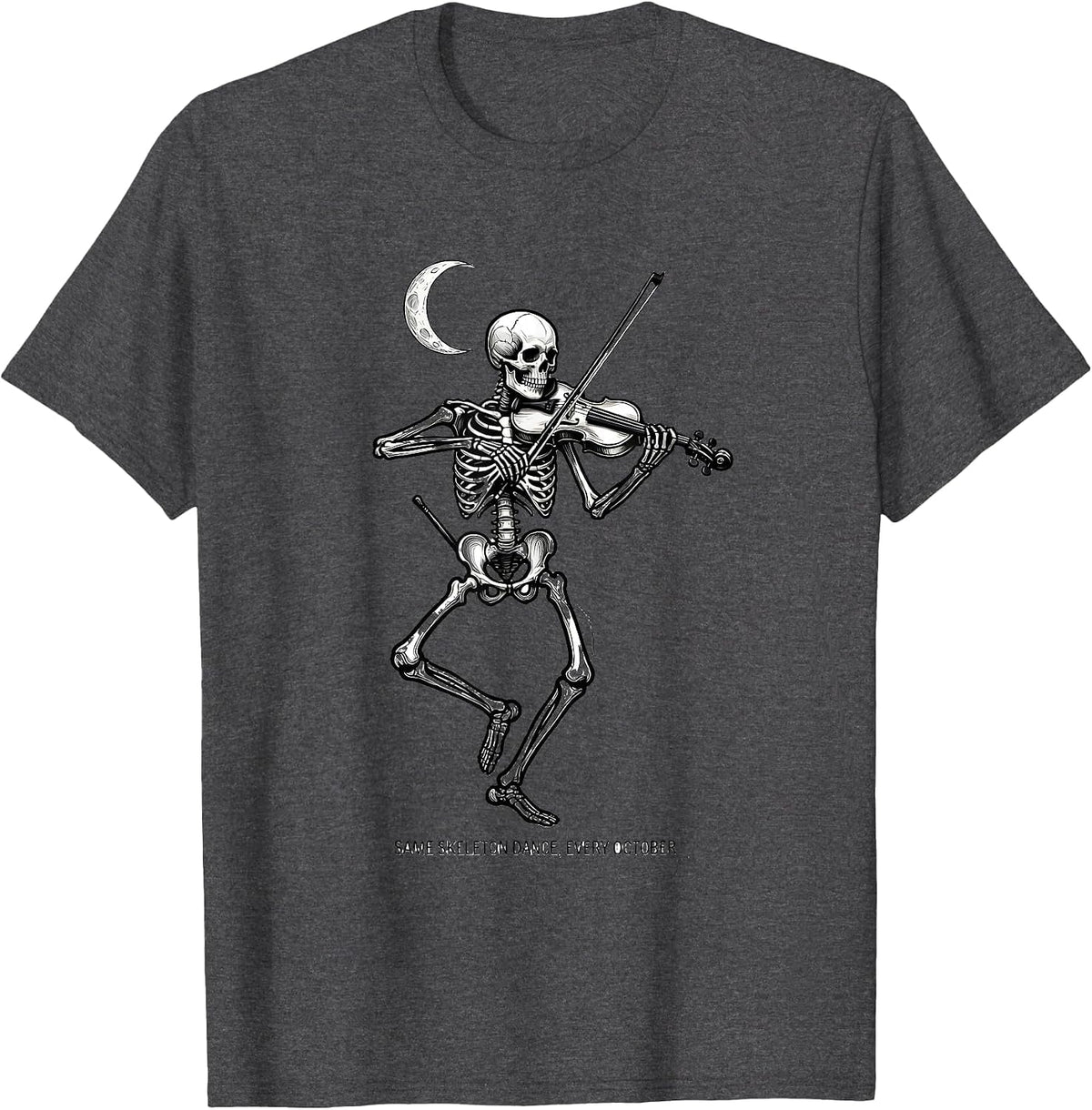Same Skeleton Dance, Every October Whimsical Music Teacher T-Shirt - Dark Heather Grey