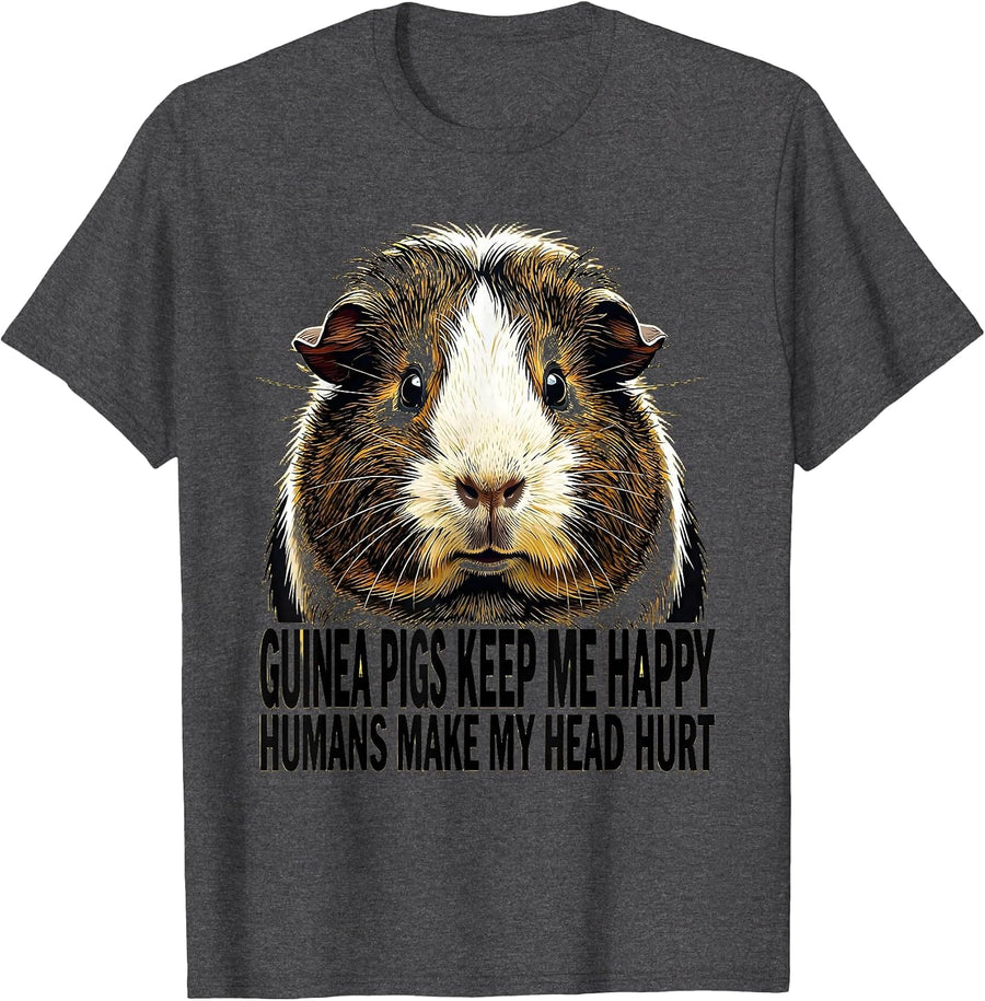 Men's Guinea Pigs Keep Me Happy Humans Make My Head Hurt Funny T-Shirt - Dark Heather Grey