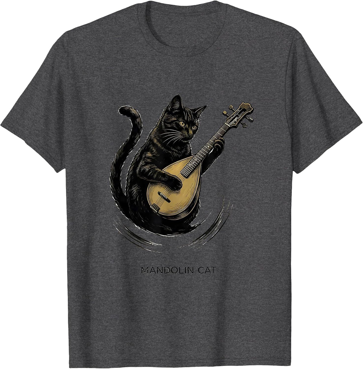 Mandolin Cat Funny Cat Music Teacher Instrument Humor T-Shirt - Dark Heather Grey