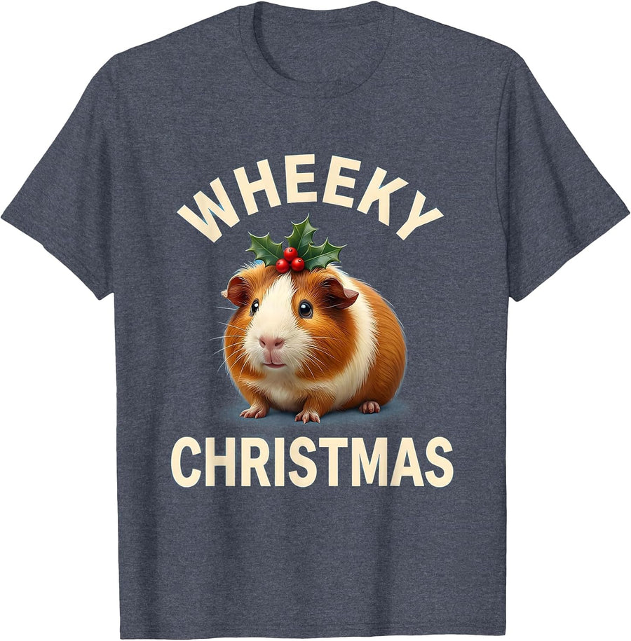 Wheeky Christmas Cute Kawaii Guinea Pig Pet Lover Holiday T-Shirt - Heather Blue