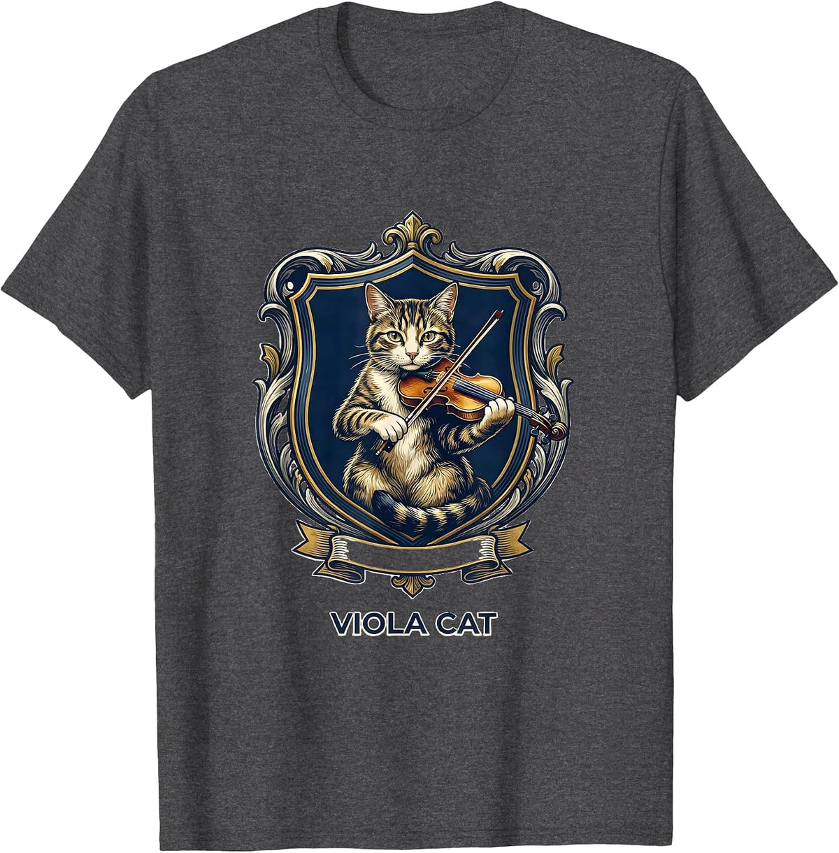 Viola Cat Whimsical Humor Musical Cat Owner Music Teacher T-Shirt - Dark Heather Grey