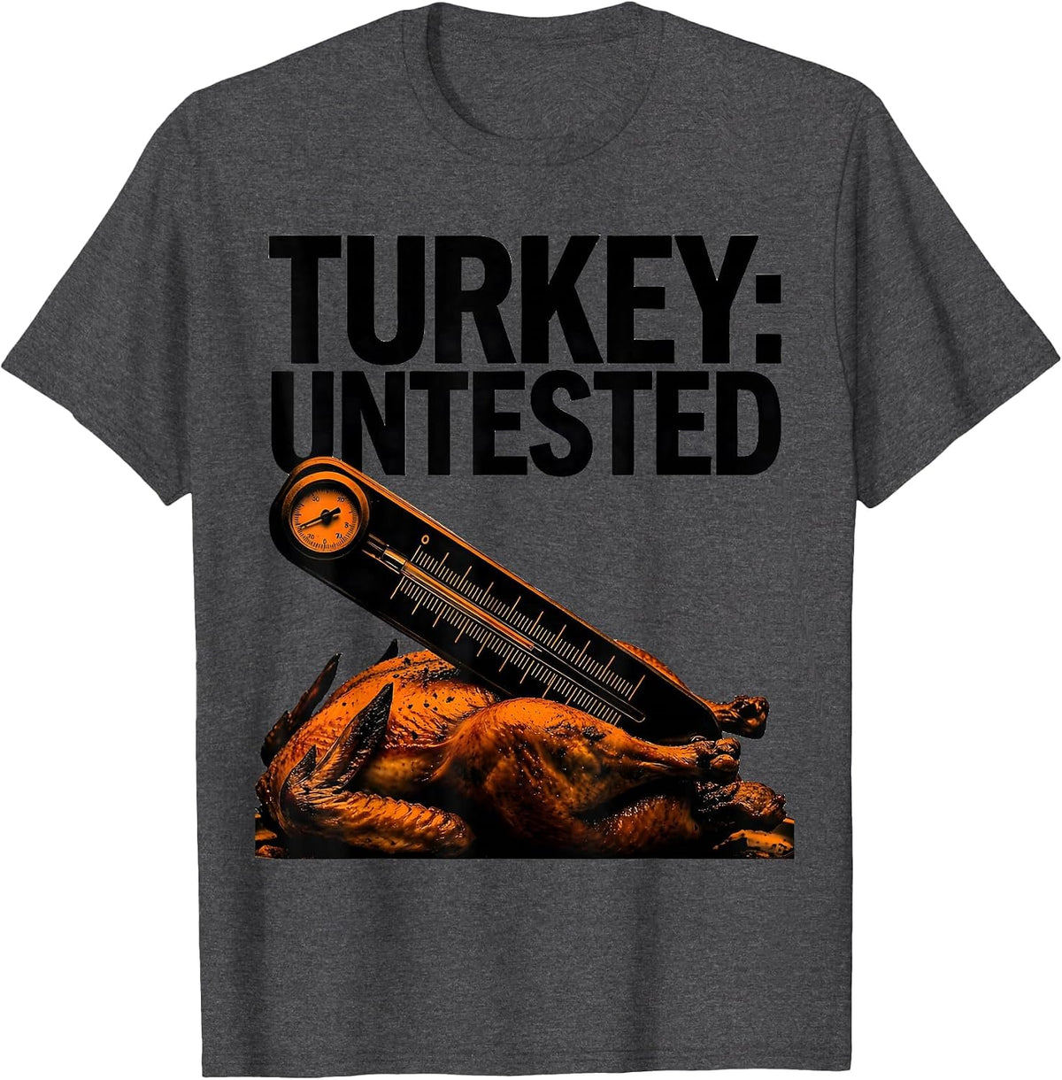 Turkey: Untested Brutalist Graphic Friendsgiving Crew T-Shirt - Dark Heather Grey