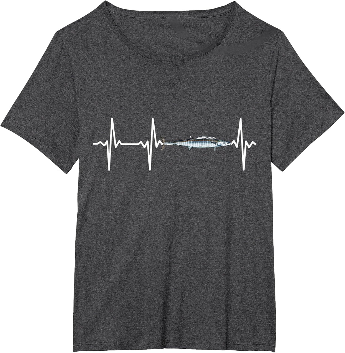 Wahoo Heartbeat for Saltwater Fish Lovers T-Shirt - Dark Heather Grey