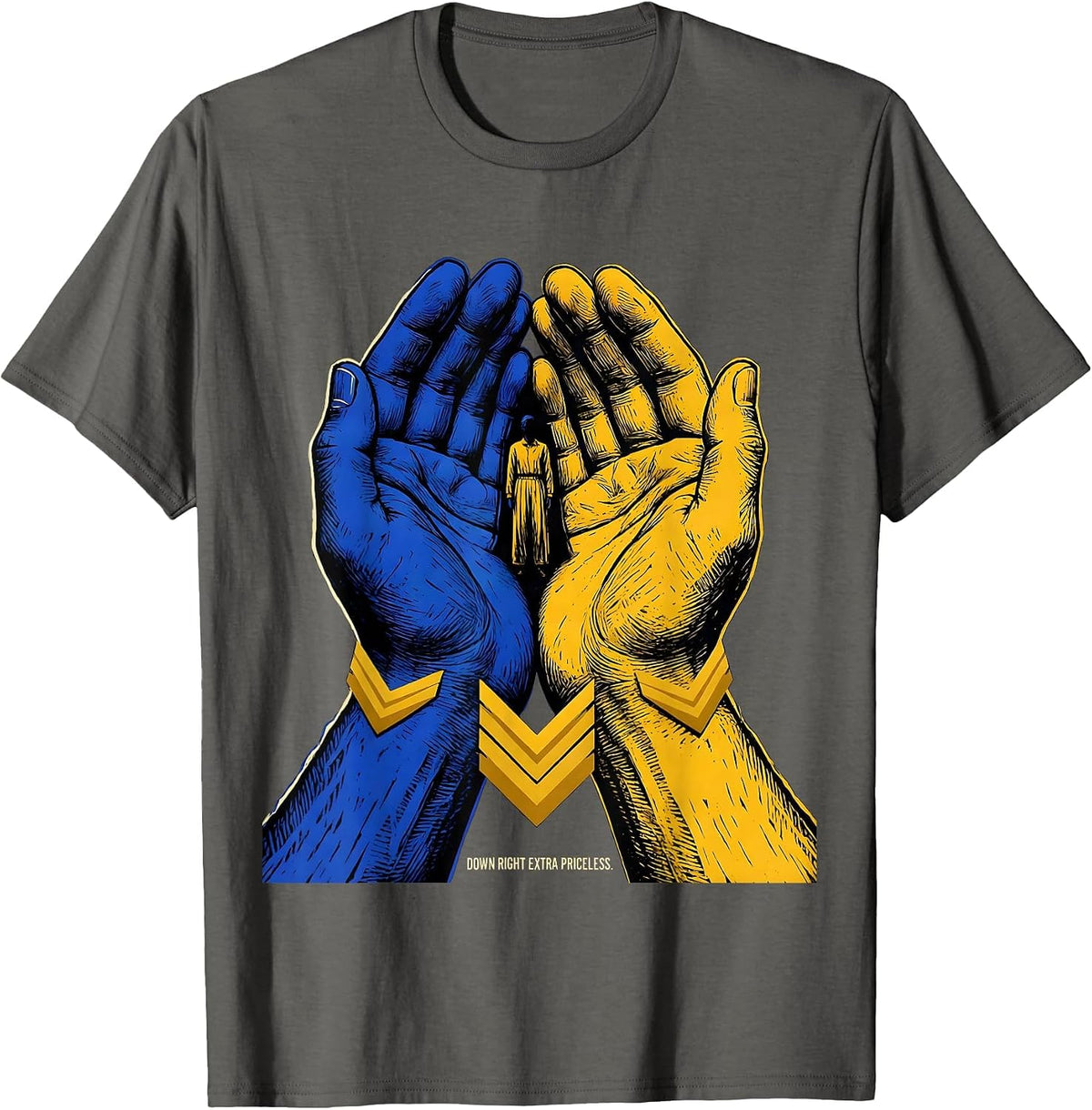 Men's Down Right Extra Priceless Linocut Down Syndrome Awareness T-Shirt - Asphalt Grey