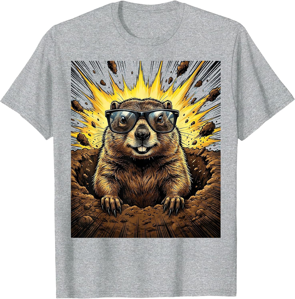 Men's Cool Groundhog Sunglasses Funny Shadow Day T-Shirt - Heather Grey