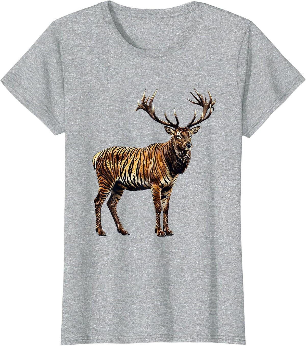 Women's Elk Silhouette Misty Morning Camo Design T-Shirt - Heather Grey