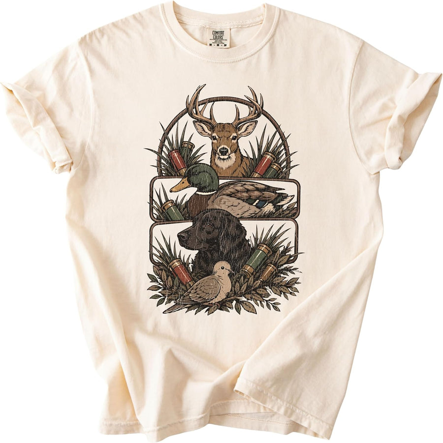 Deer Hunting T-Shirt, Duck Dog Woodland Wildlife Outdoor Shirt - Ivory
