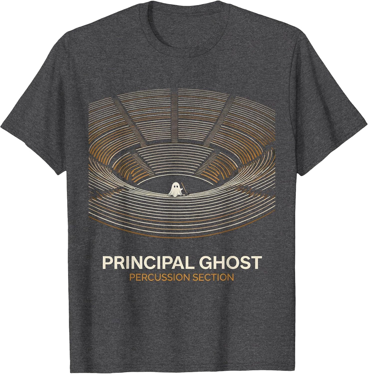Principal Ghost Percussion Section Funny Music Teacher T-Shirt - Dark Heather Grey