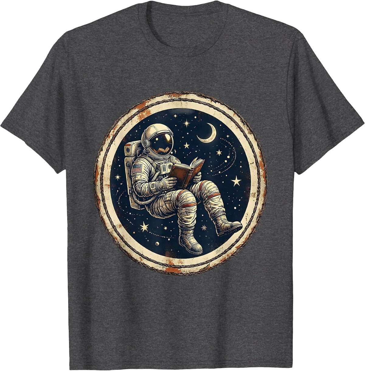 Men's Astronaut Reading in Space Illustration T-Shirt - Dark Heather Grey
