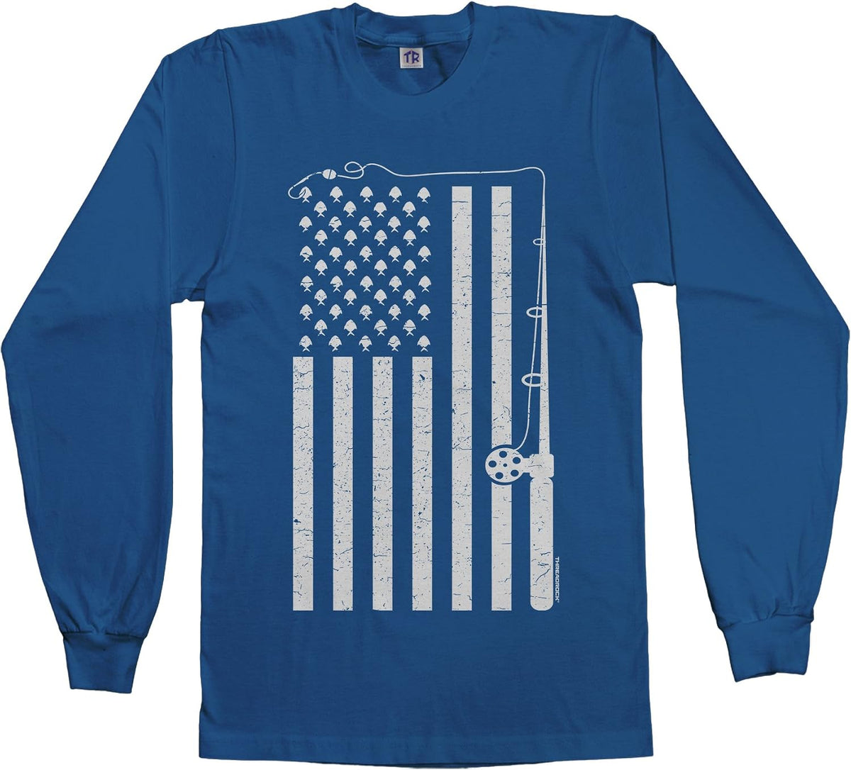 Threadrock Men's Fishing American Flag Long Sleeve T-Shirt - Royal Blue
