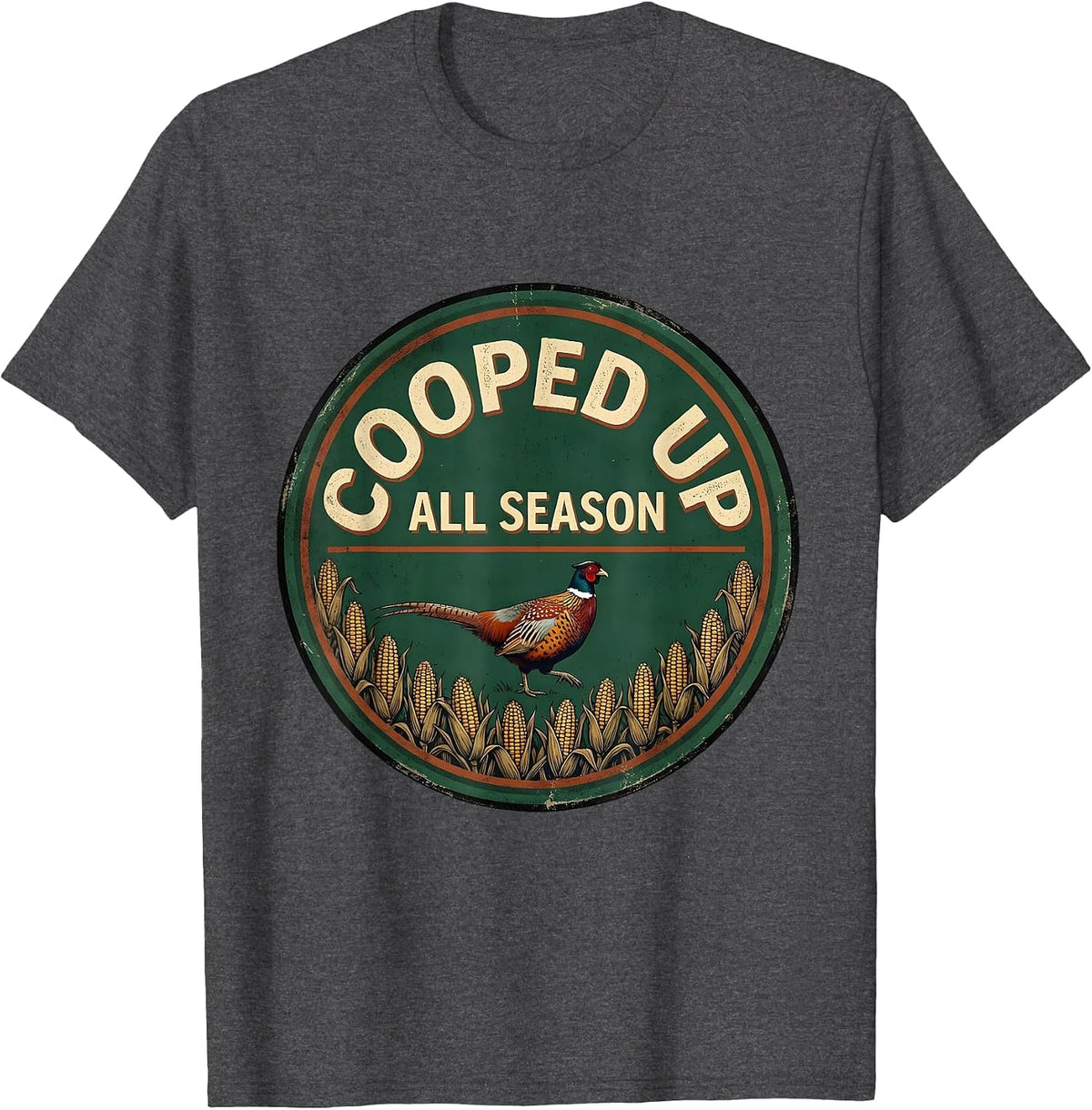 Men's Cooped Up All Season Vintage Pheasant Hunter Upland Bird T-Shirt - Dark Heather Grey