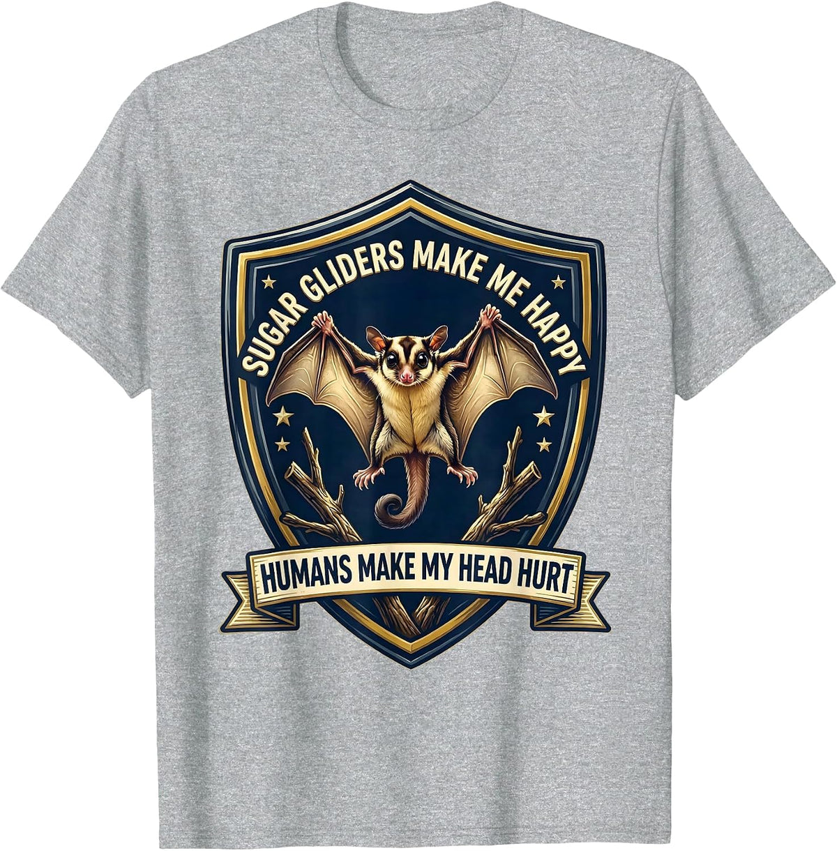 Men's Sugar Gliders Make Me Happy Humans Make My Head Hurt Funny T-Shirt - Heather Grey