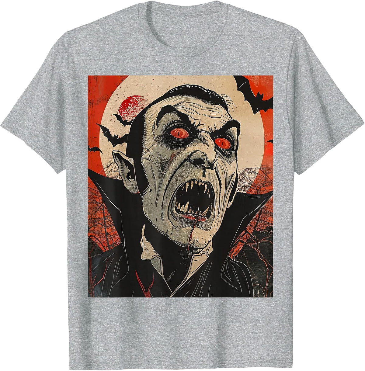 Dracula Vampire Horror Spooky Halloween Costume T-Shirt - Heather Grey