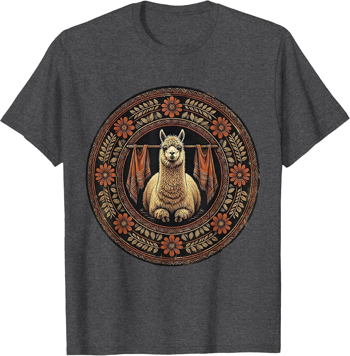 Alpaca and Hand-Dyed Poncho Illustration T-Shirt - Dark Heather Grey