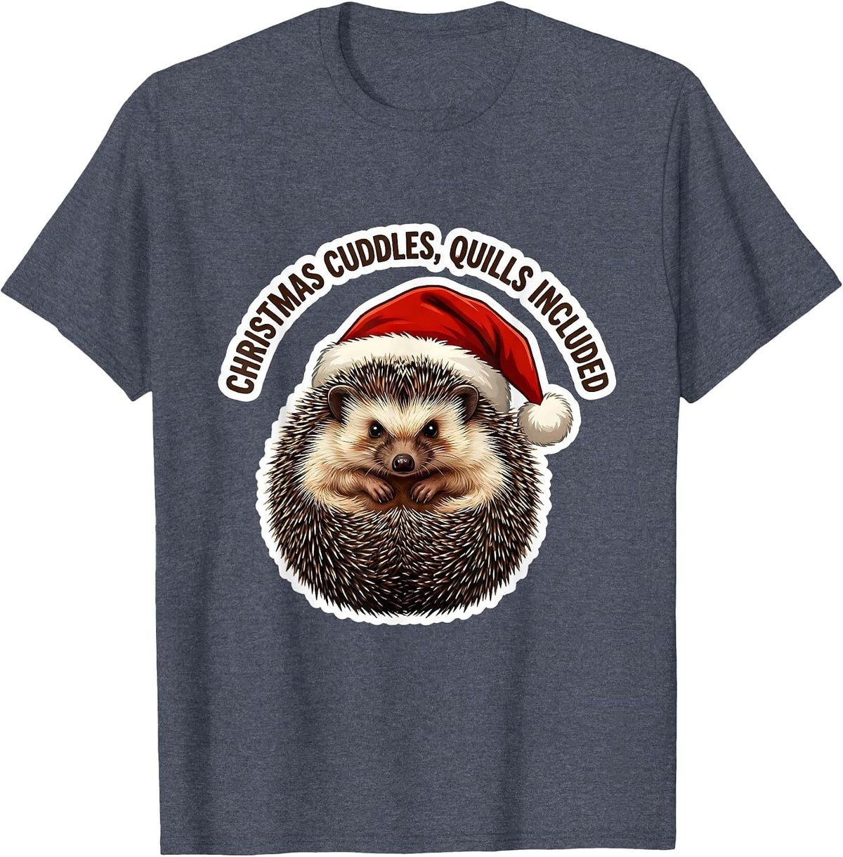 Christmas Cuddles Quills Included Cute Hedgehog Animal Lover T-Shirt - Heather Blue