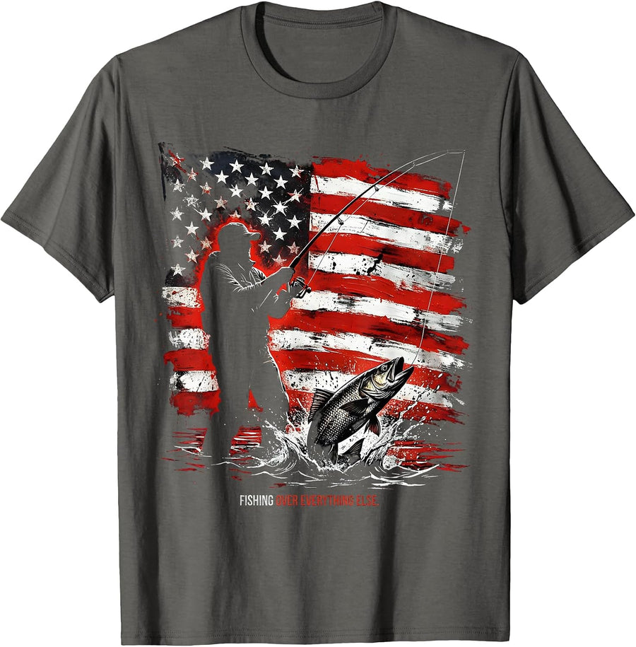 Fishing Over Everything Else Angler Design T-Shirt - Asphalt Grey