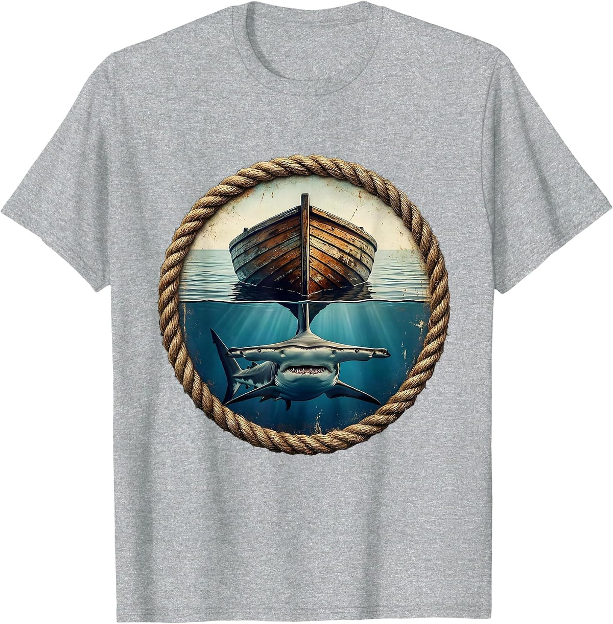 Men's Gulf of Mexico Hammerhead Shark Boat Hull Art T-Shirt - Heather Grey