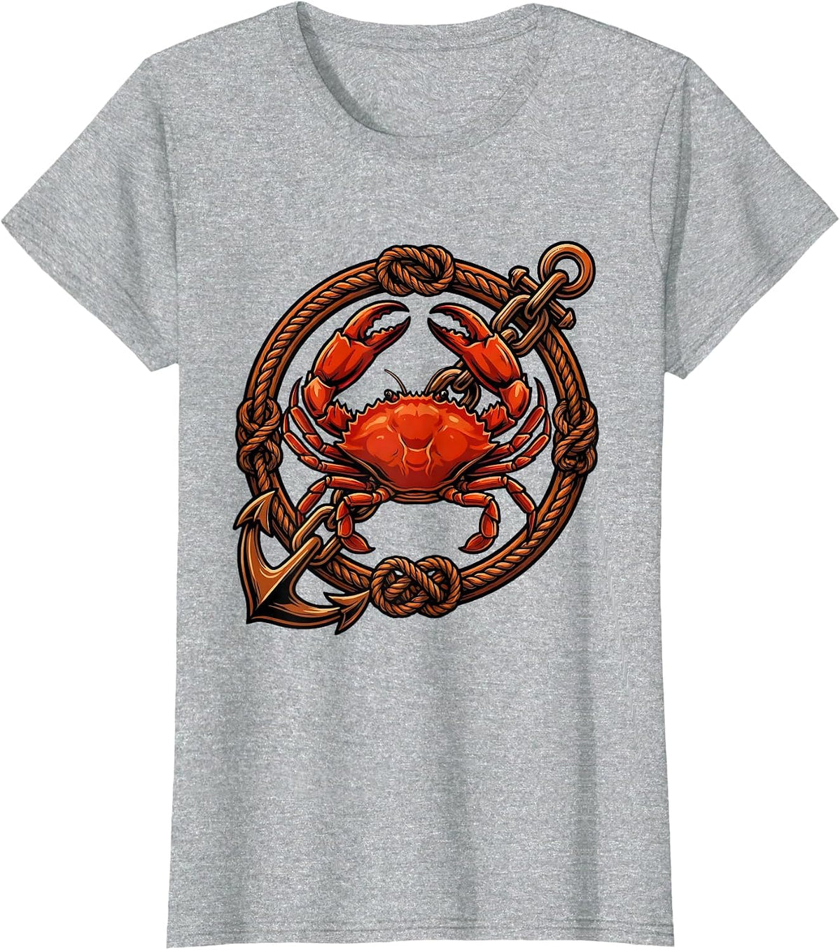 Women's Crab and Rusty Anchor Chain Nautical Graphic T-Shirt - Heather Grey