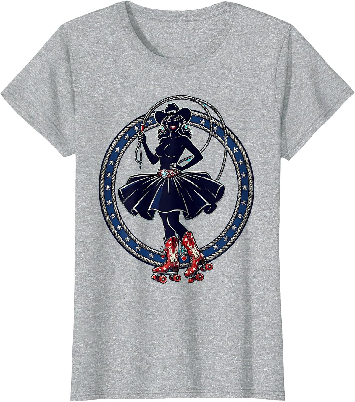 Retro Patriotic Roller Skater Vintage 50s Design T-Shirt - Heather Grey