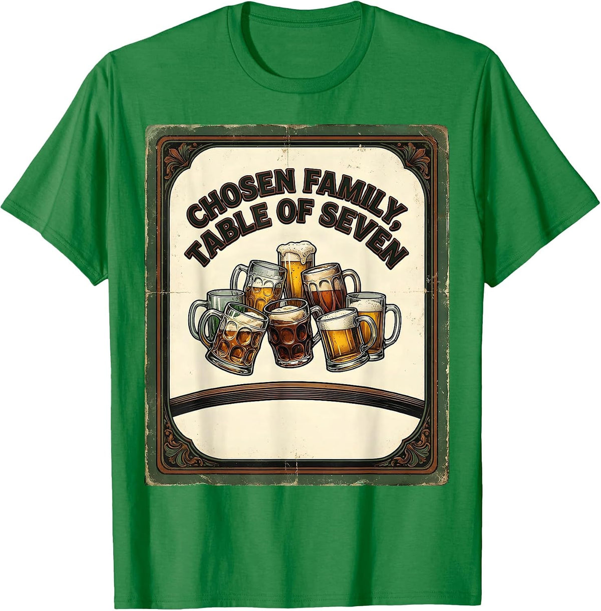 Men's Chosen Family Table Of Seven Vintage Friendsgiving Humor T-Shirt - Kelly Green
