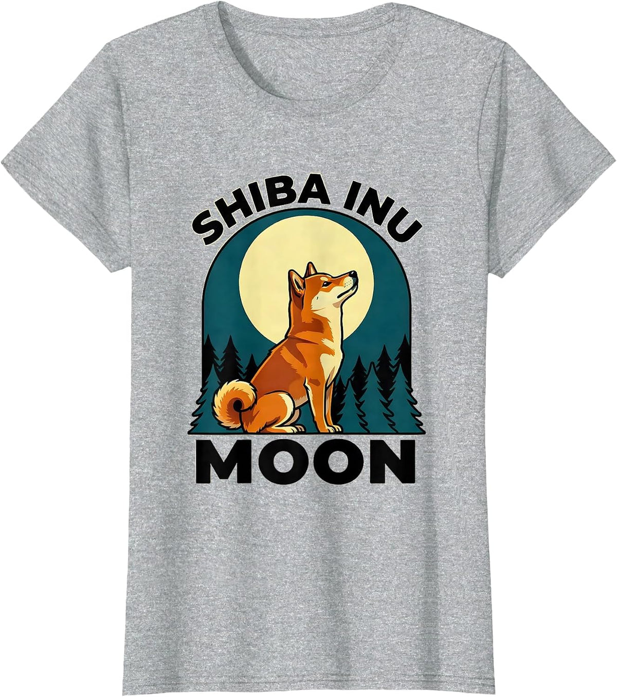Women's Shiba Inu Moon Vintage Retro 90s Dog Breed Portrait T-Shirt - Heather Grey