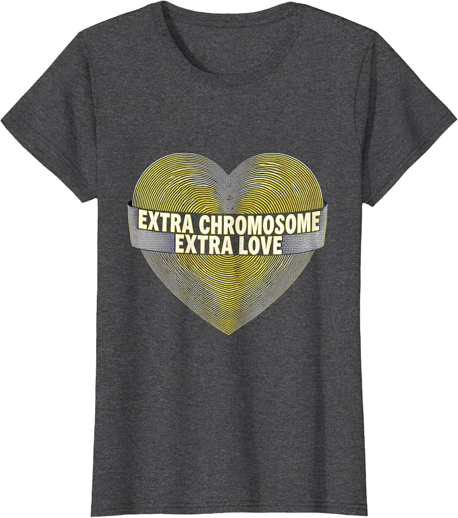 Women's Extra Chromosome Extra Love Down Syndrome Awareness T-Shirt - Dark Heather Grey