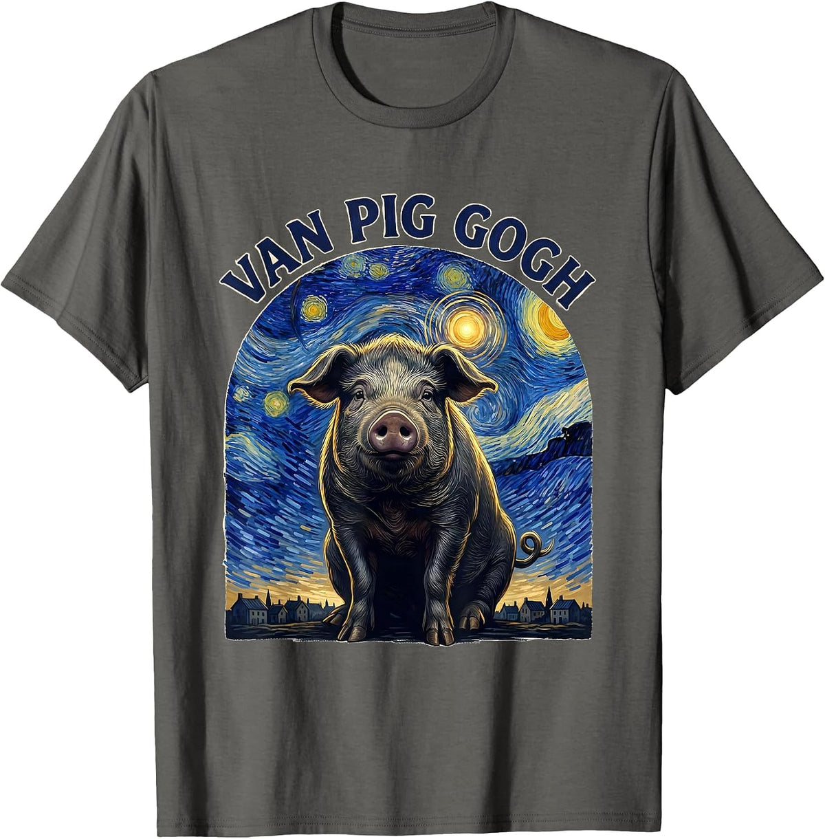 Van Pig Gogh Whimsical Art Meme Animal Lover Gift T-Shirt - Asphalt Grey