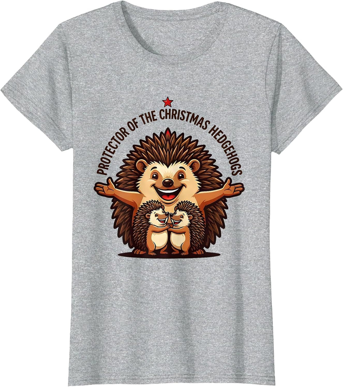 Women's Protector Of The Christmas Hedgehogs Cute Hedgehog Lover T-Shirt - Heather Grey