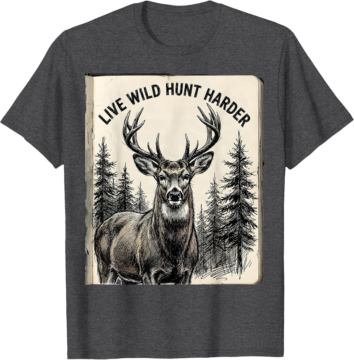 Men's Live Wild Hunt Harder Hunting Graphic Design T-Shirt - Dark Heather Grey