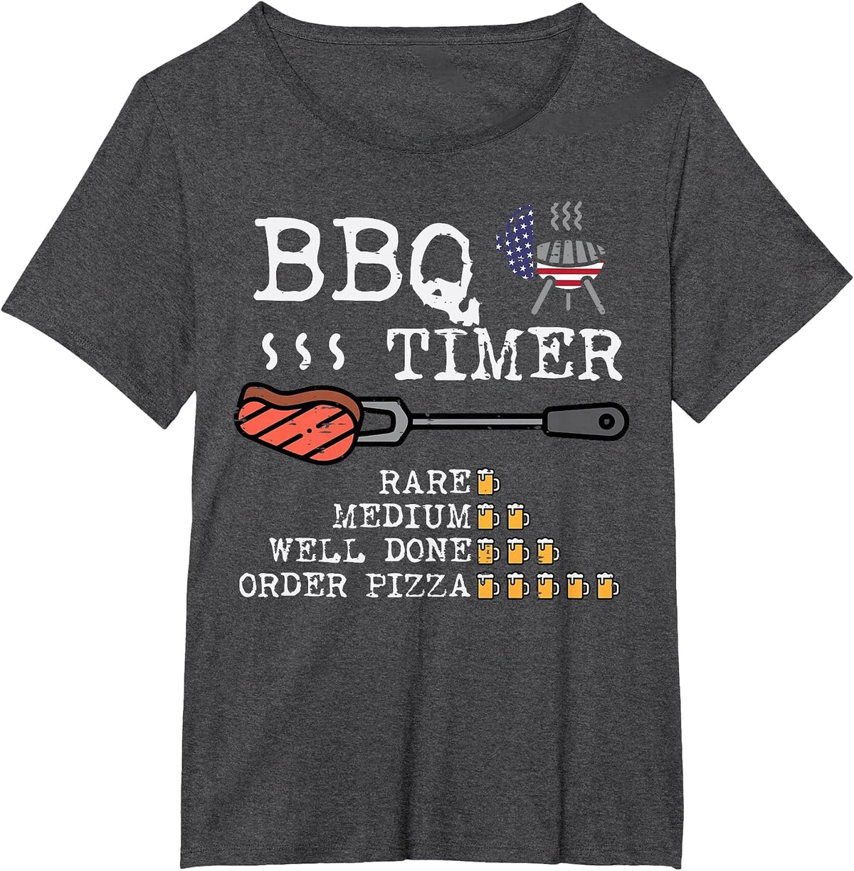BBQ Timer Flag Funny Barbecue Grill 4th July Dad Grandpa Men T-Shirt - Dark Heather Grey