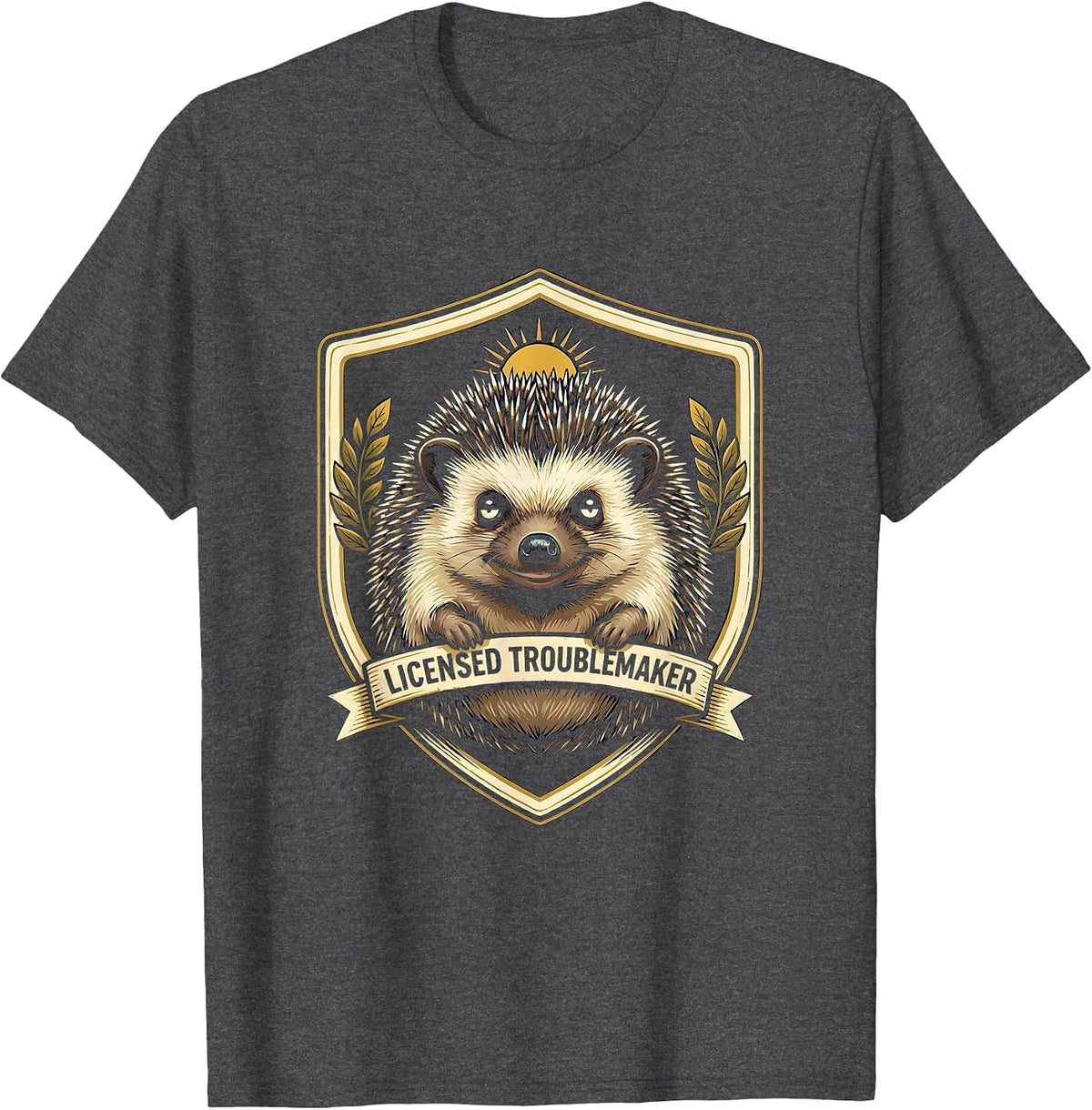 Men's Licensed Troublemaker Funny Animal Meme Irreverent Humor T-Shirt - Dark Heather Grey