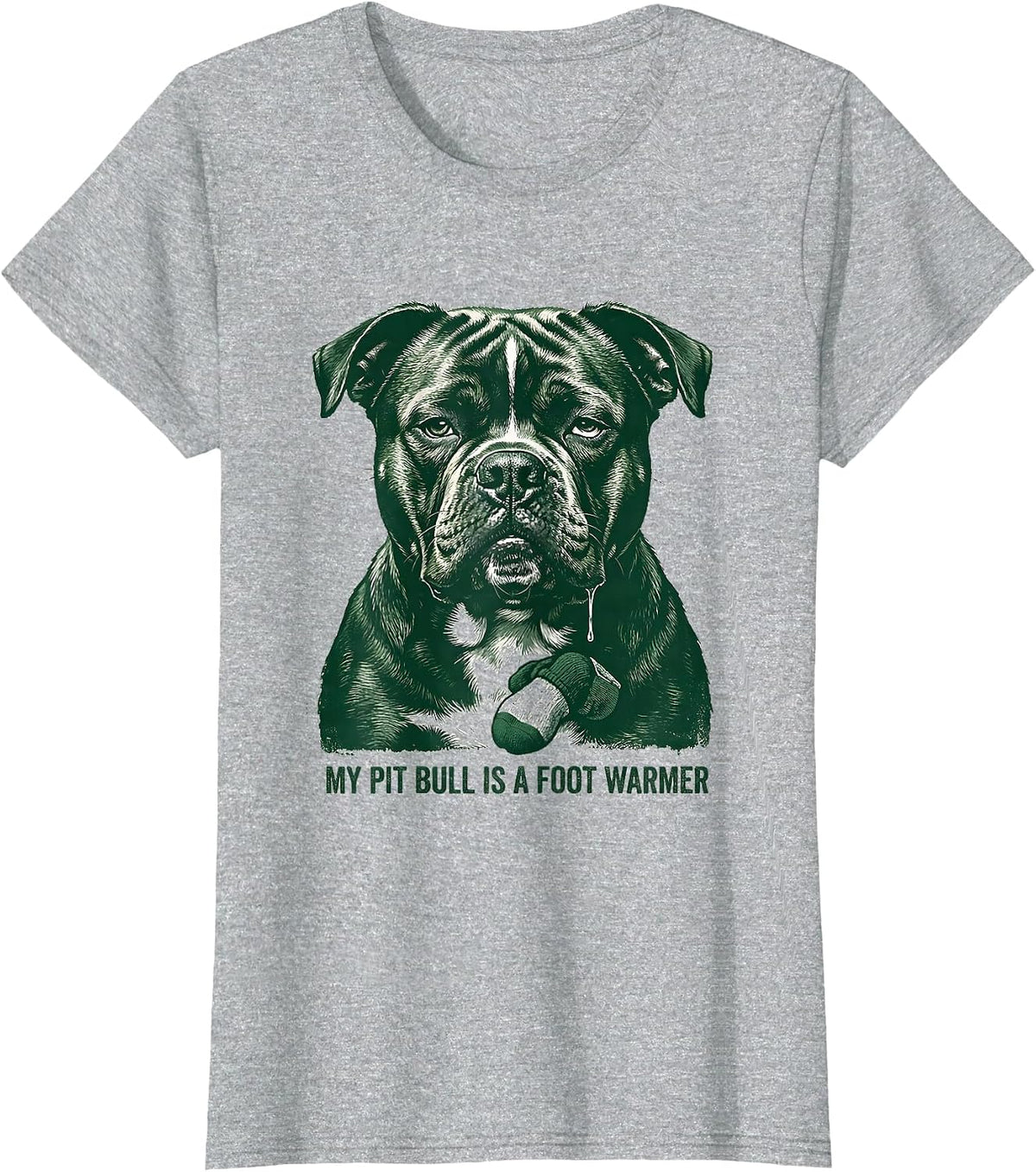 Women's My Pit Bull Is A Foot Warmer Funny Pitbull Dog Mom Humor T-Shirt - Heather Grey
