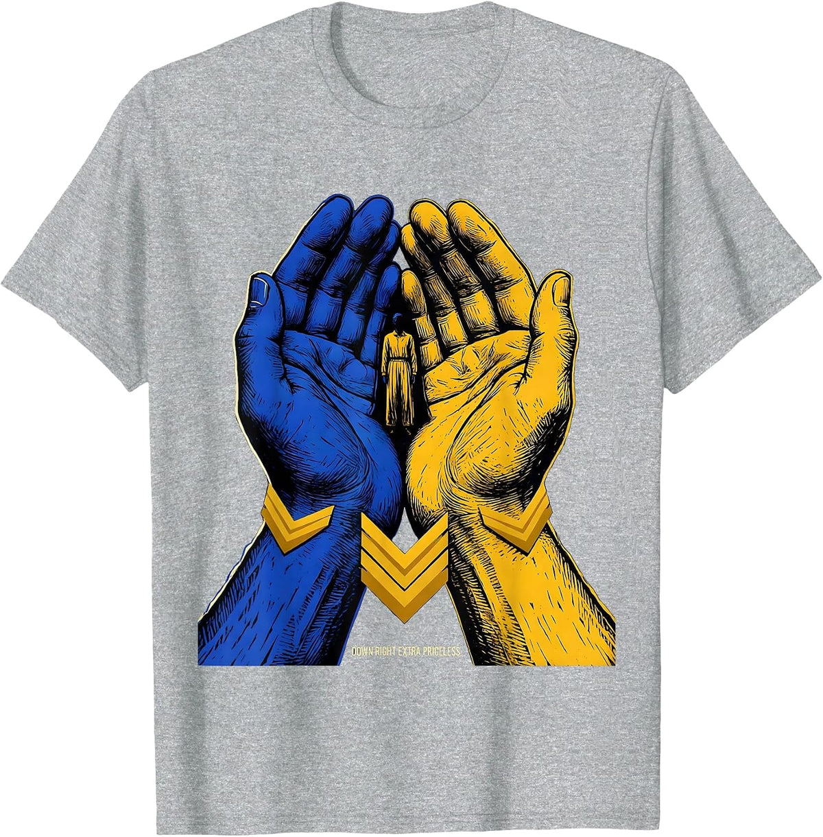 Men's Down Right Extra Priceless Linocut Down Syndrome Awareness T-Shirt - Heather Grey