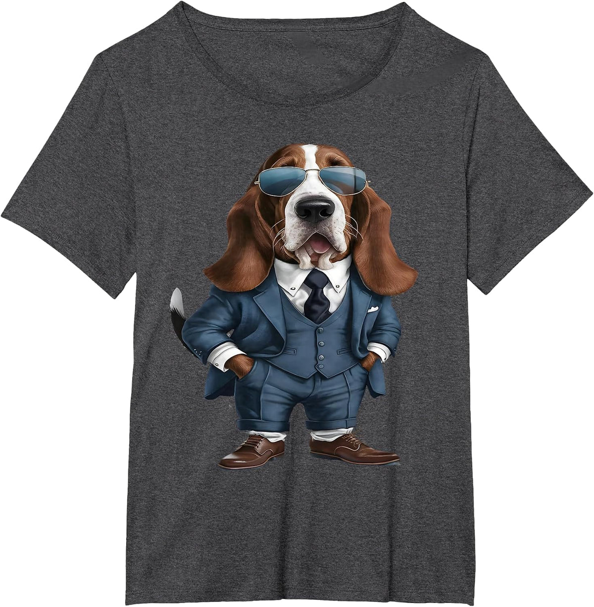 Men Woman Basset Hound Suit Basset Hound T-Shirt - Dark Heather Grey