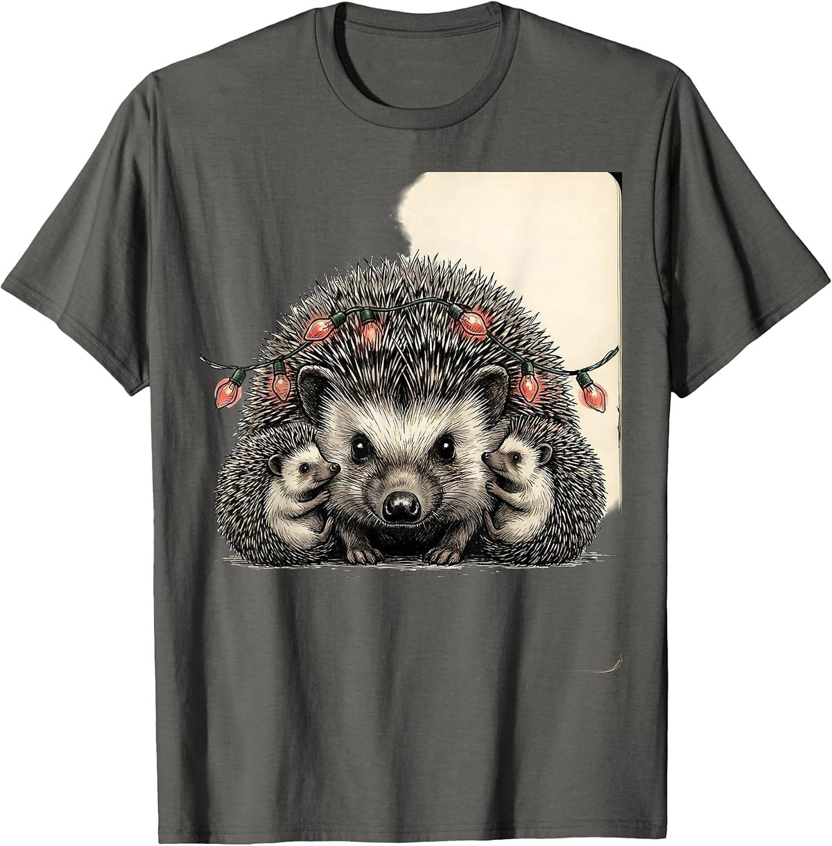 Men's Hedgehog Family Cute Christmas Animal Lover Holiday T-Shirt - Asphalt Grey