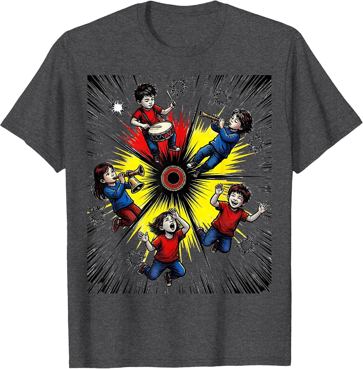 Comic Kids Music Classroom Teacher Back To School T-Shirt - Dark Heather Grey
