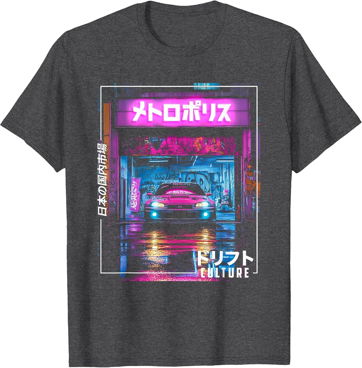 Tokyo City Retro Synthwave Racing Car Japan Tokyo T-Shirt - Dark Heather Grey
