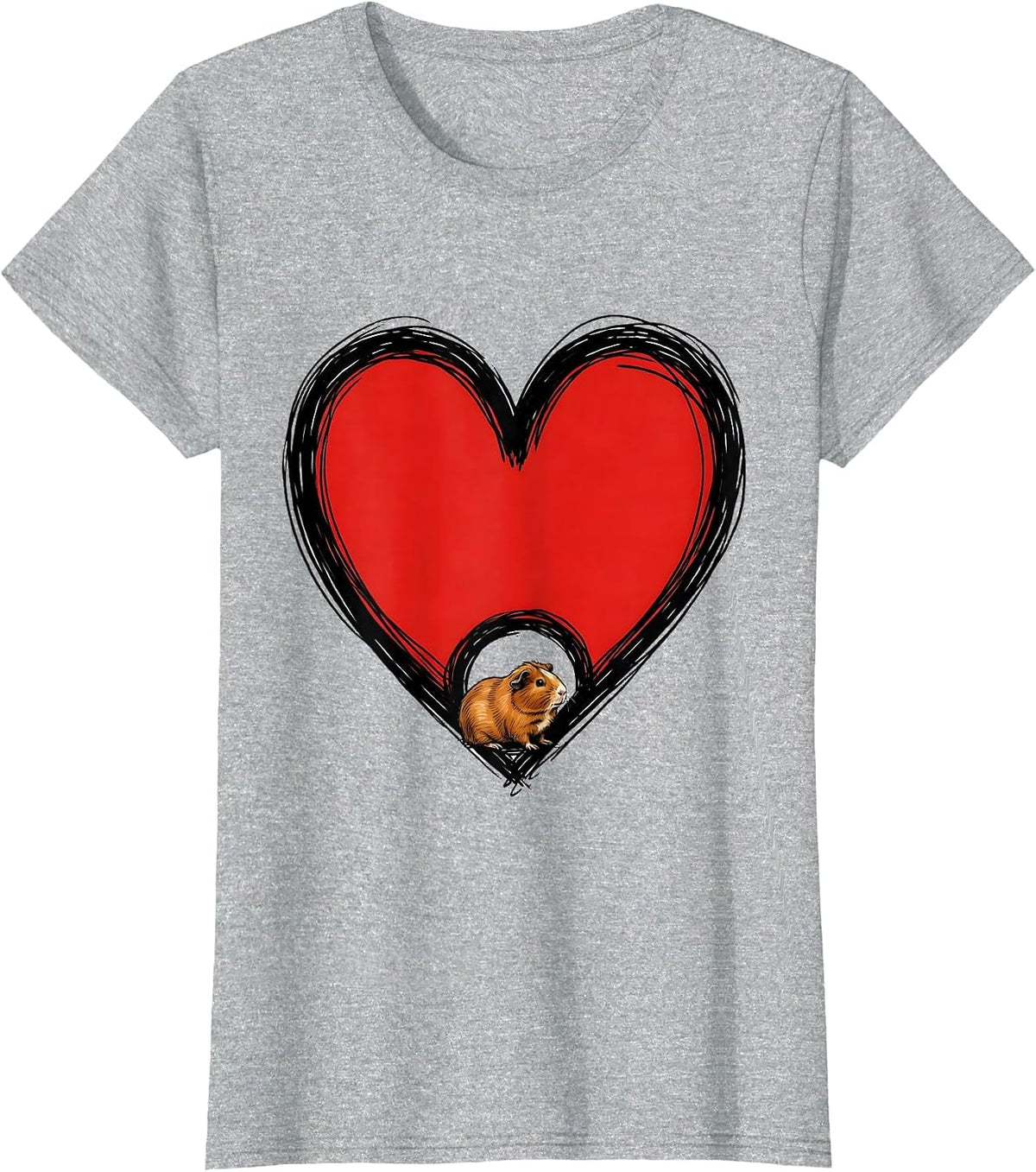 Heart Guinea Pig Fan Gift Cute Animal Lover T-Shirt - Heather Grey
