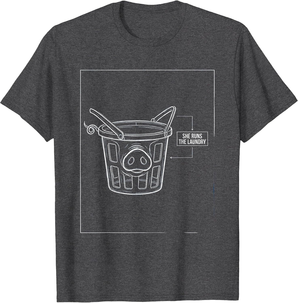 She Runs The Laundry Funny Pig Lover Farm Animal Humor T-Shirt - Dark Heather Grey