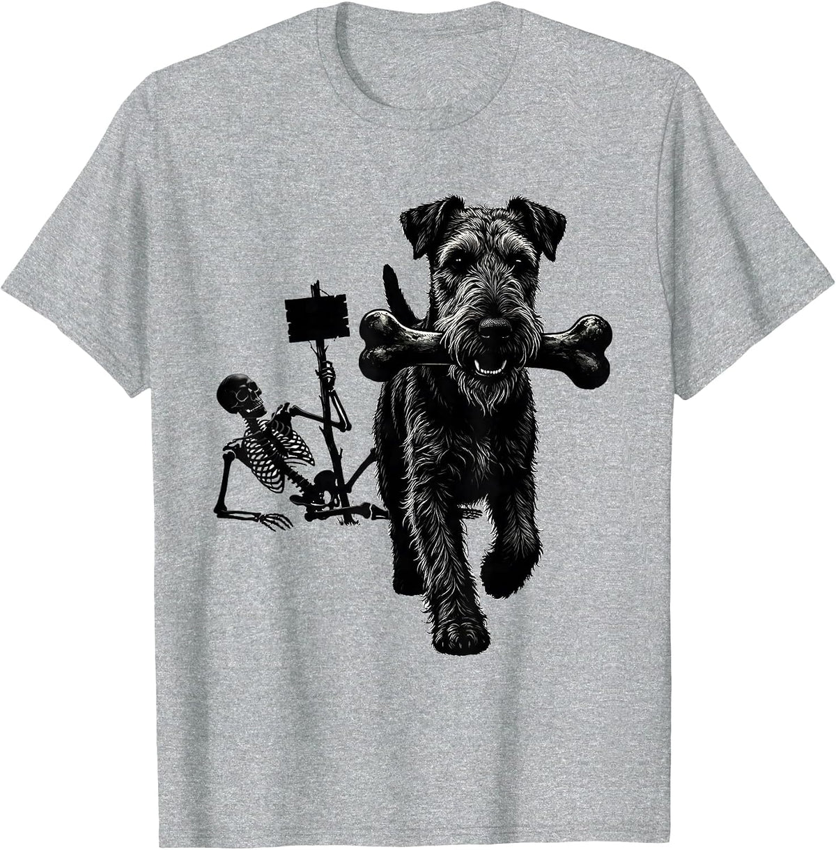 Men's Airedale Terrier Skeleton Chasing Funny Dog Mom Halloween T-Shirt - Heather Grey