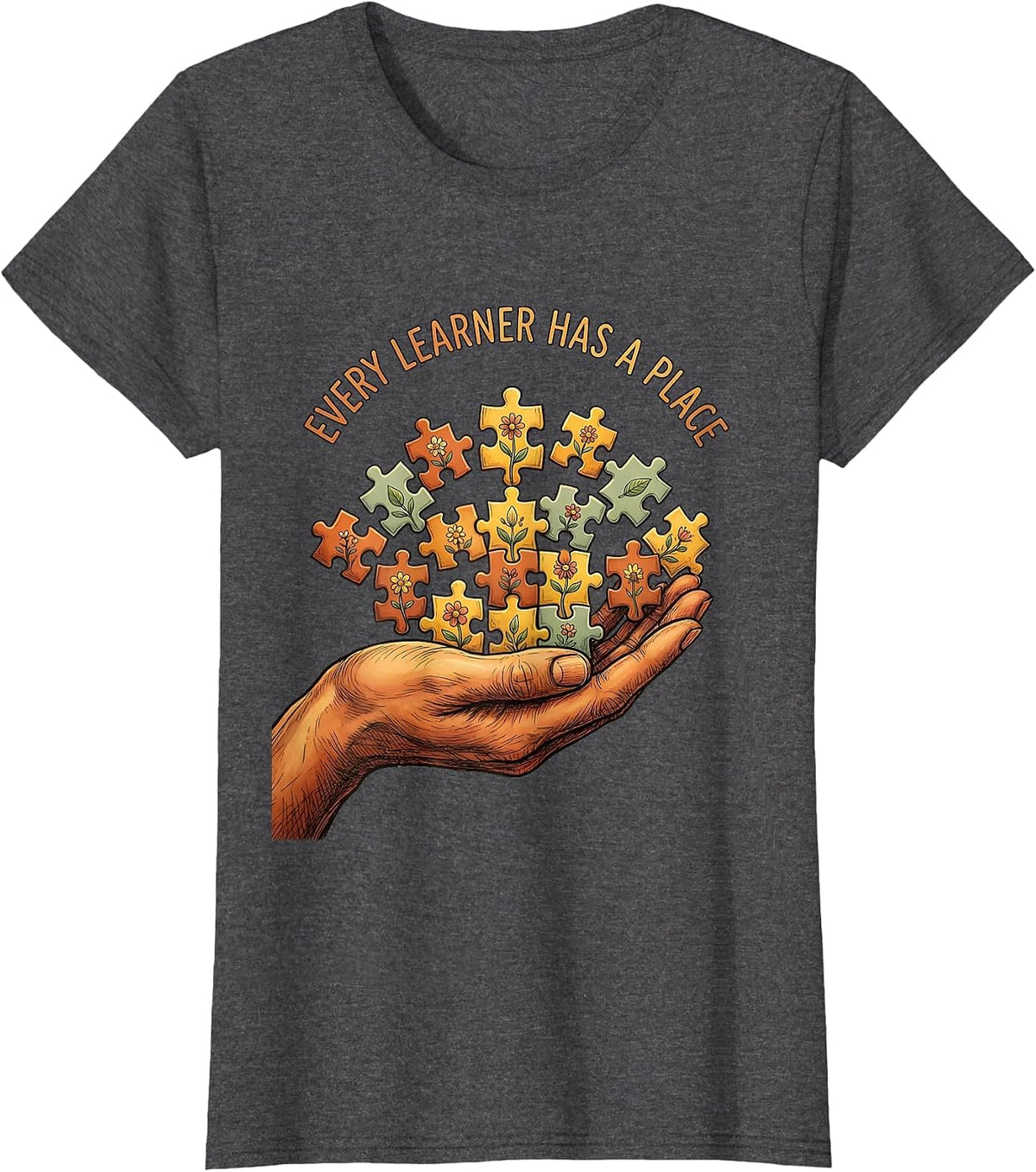 Women's Every Learner Has A Place Sped Teacher Design T-Shirt - Dark Heather Grey