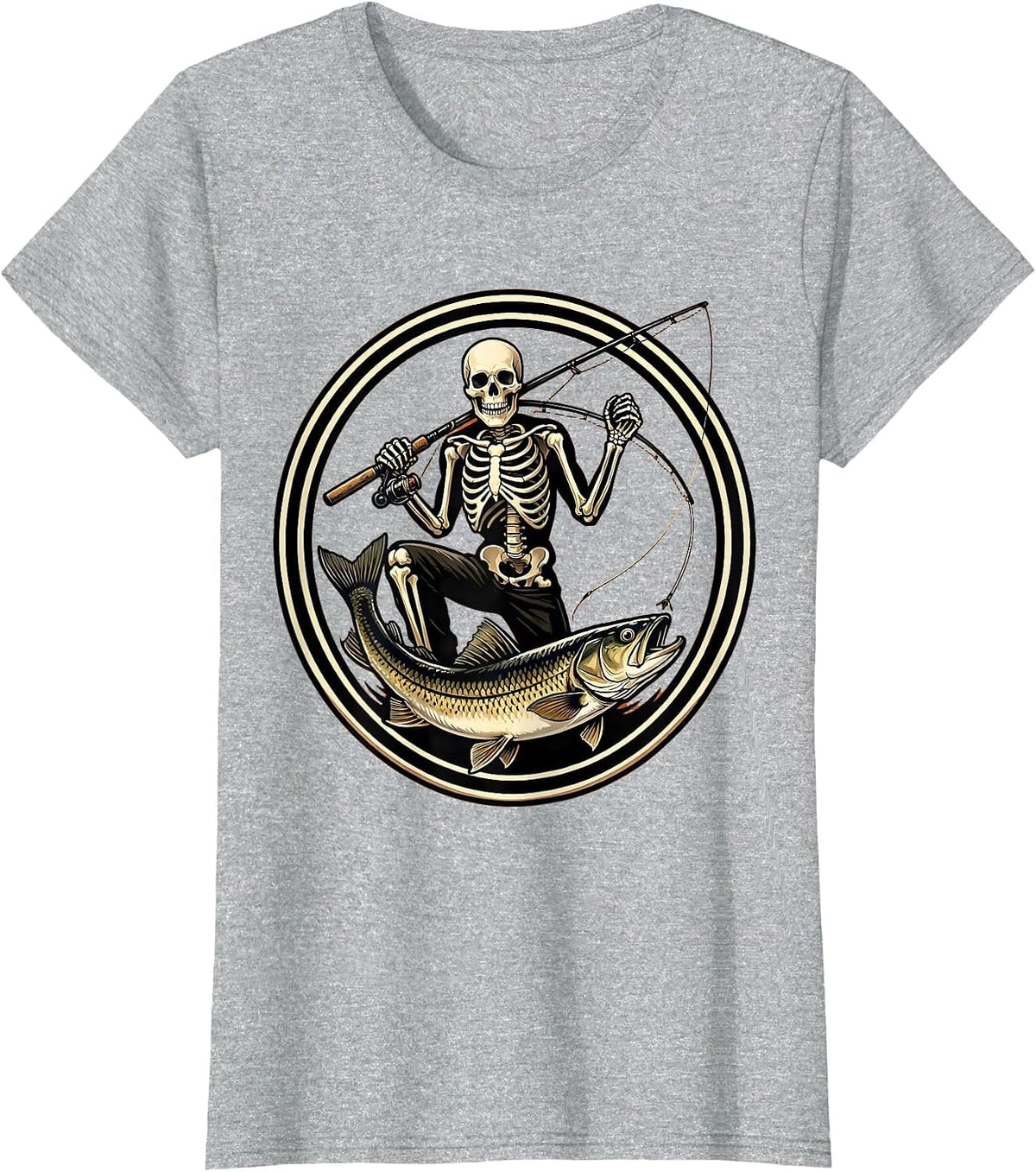 Celebratory Skeleton Angler Fishing Halloween Party T-Shirt - Heather Grey